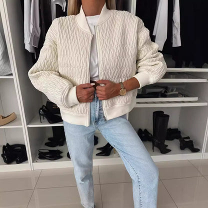 Padded Quilted Bomber Jacket with Ribbed Trim