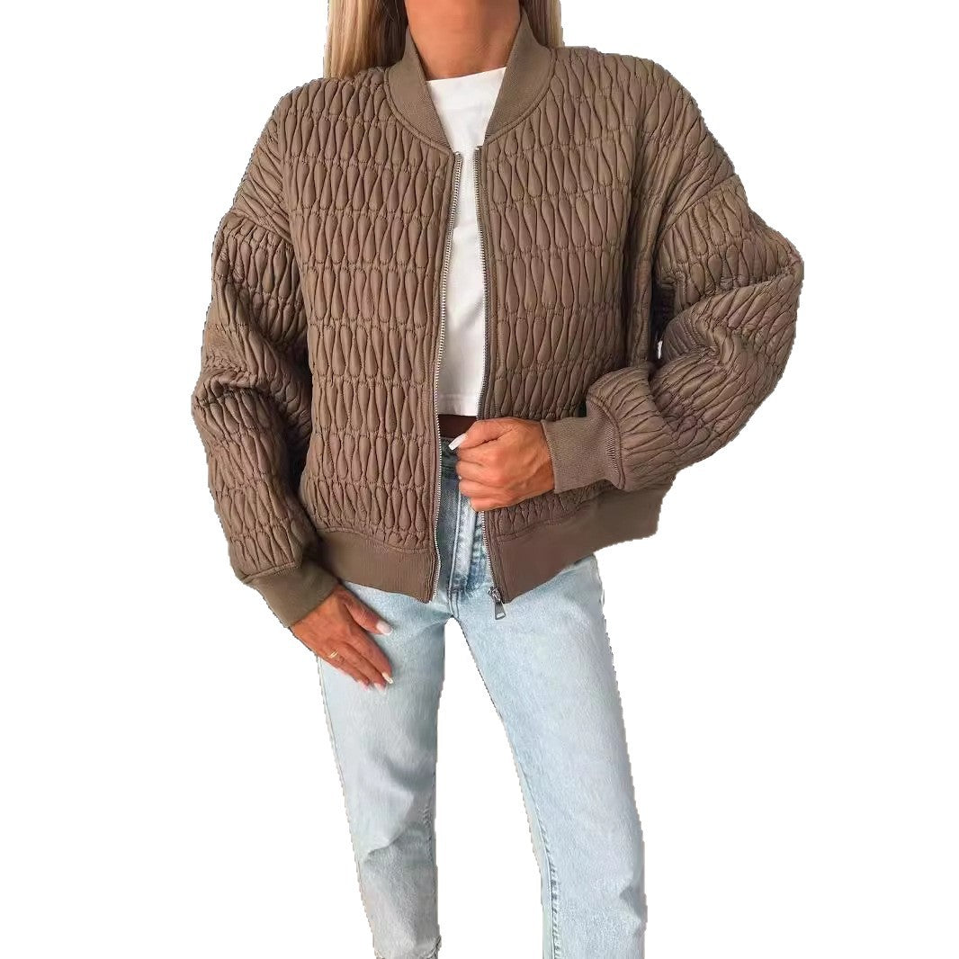Padded Quilted Bomber Jacket with Ribbed Trim