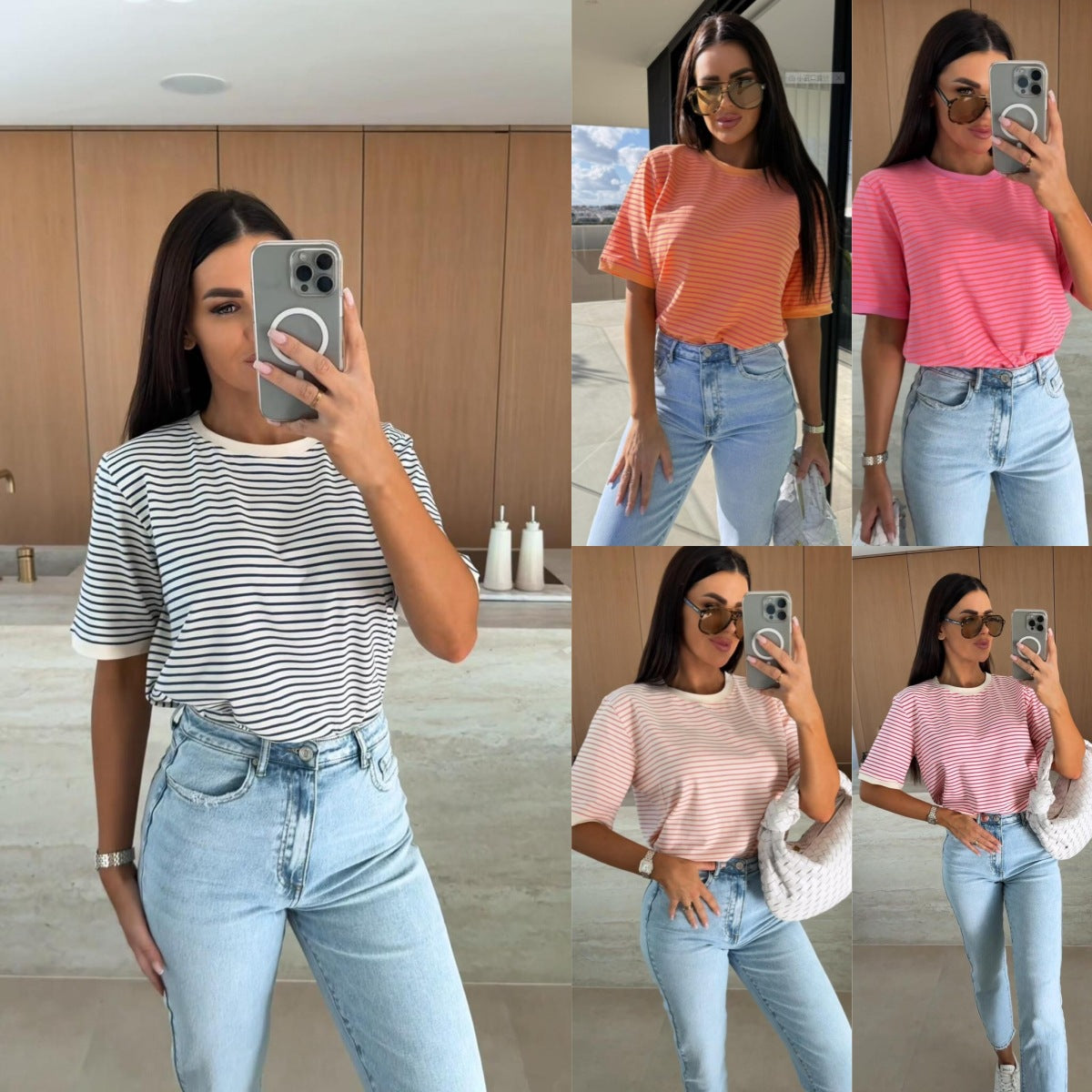 Loose Striped T-Shirt with Round Neck