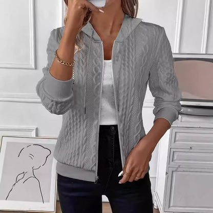 Textured Knit Zip-Up Hoodie with Long Sleeves