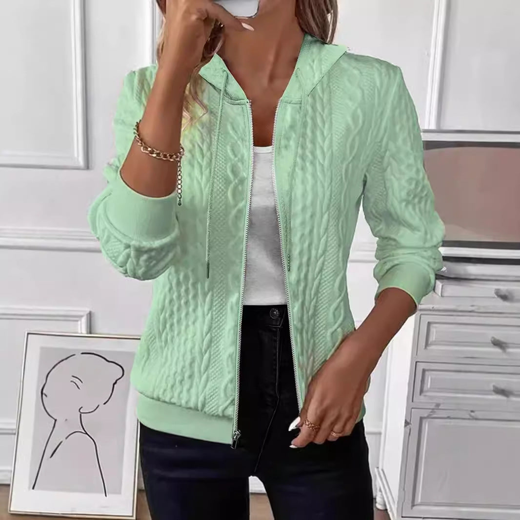 Textured Knit Zip-Up Hoodie with Long Sleeves