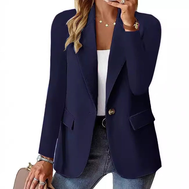 Single-Breasted Blazer with Notched Lapel and Flap Pockets