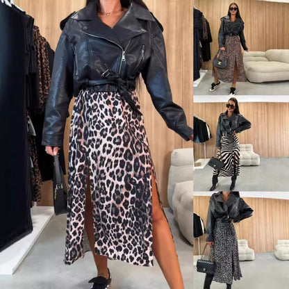 Printed A-Line Long Skirt with High-Waist and Side Split