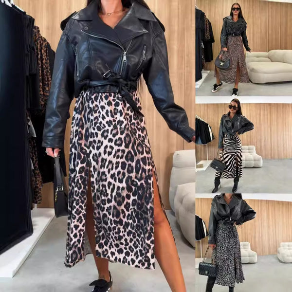 Printed A-Line Long Skirt with High-Waist and Side Split