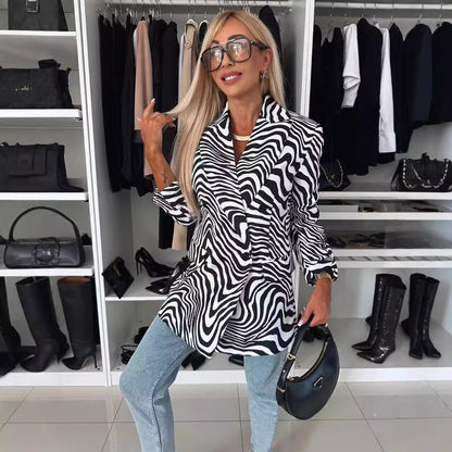 Zebra Print A-Line Blazer with Suit Collar