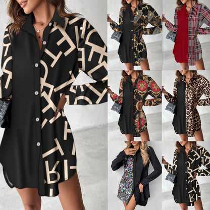 Color Block Mini Shirt Dress with Button Front