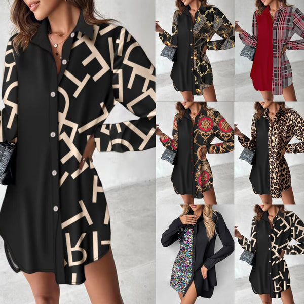 Color Block Mini Shirt Dress with Button Front
