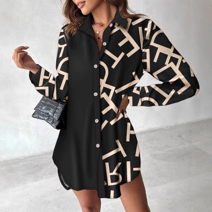 Color Block Mini Shirt Dress with Button Front