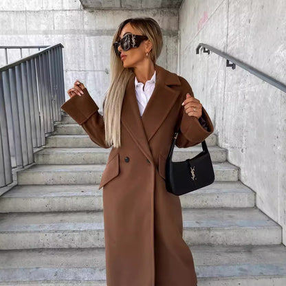 Long Coat with Suit Collar and Double-Breasted Front