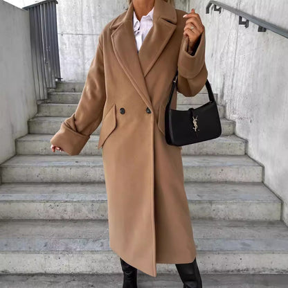 Long Coat with Suit Collar and Double-Breasted Front