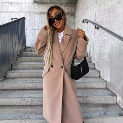 Long Coat with Suit Collar and Double-Breasted Front
