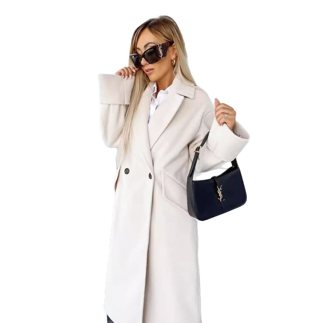 Long Coat with Suit Collar and Double-Breasted Front