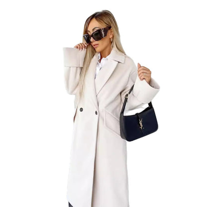 Long Coat with Suit Collar and Double-Breasted Front