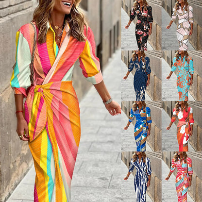 Striped Shirt Dress with Knotted Wrap Front