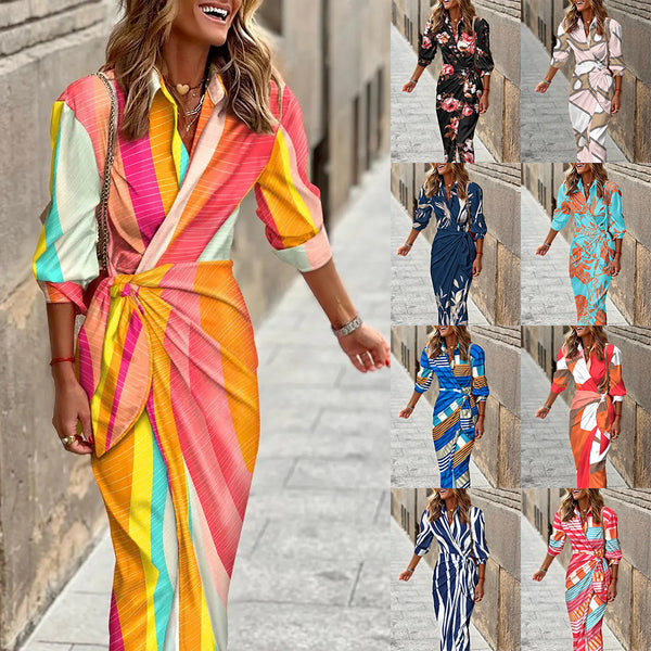 Striped Shirt Dress with Knotted Wrap Front