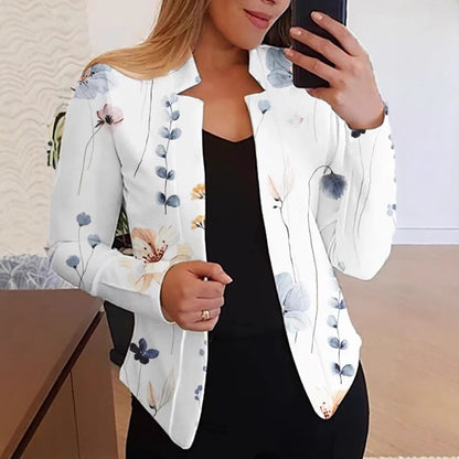 Floral Print Slim Fit Blazer with Stand Collar
