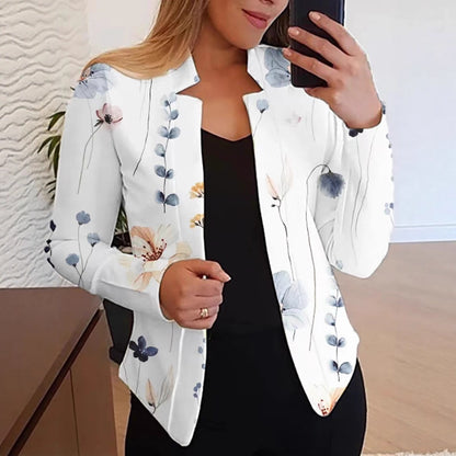 Floral Print Slim Fit Blazer with Stand Collar