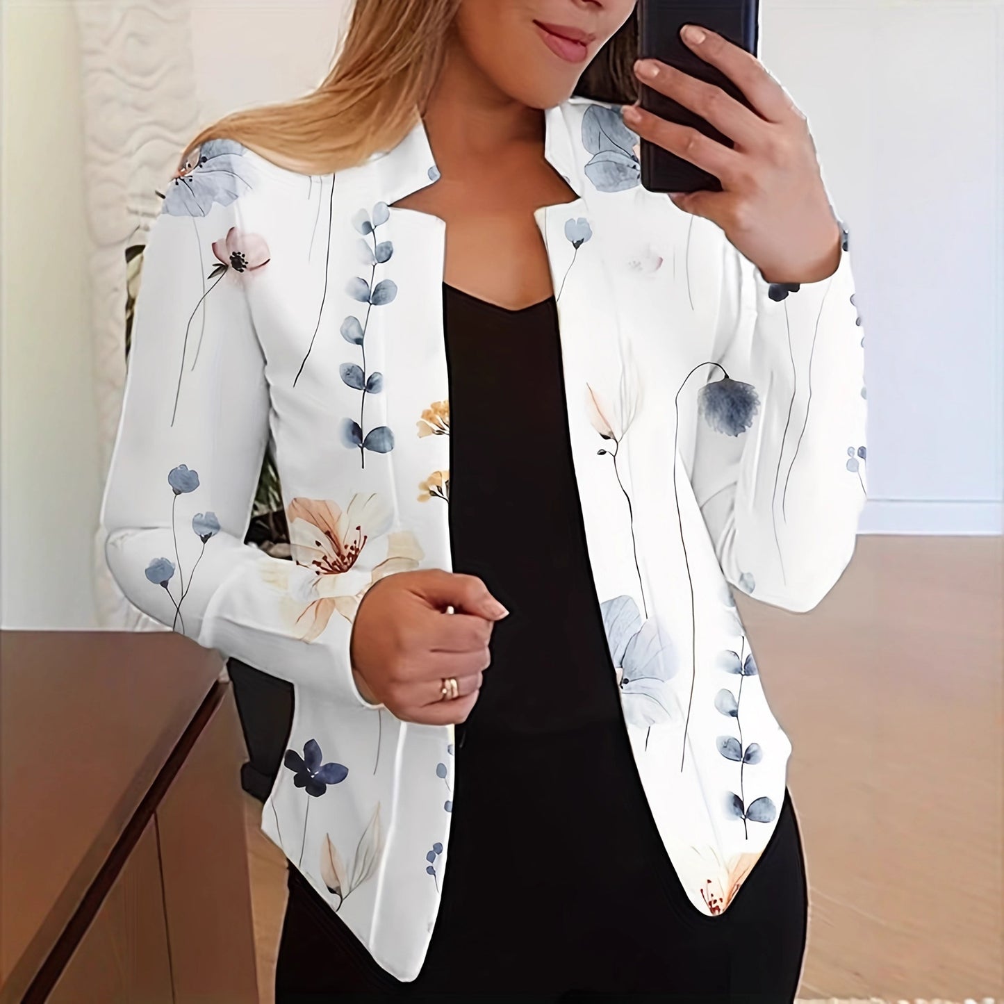Floral Print Slim Fit Blazer with Stand Collar