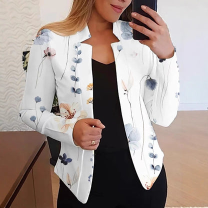 Floral Print Slim Fit Blazer with Stand Collar