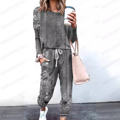 Spliced Long Sleeve Loungewear Set with Jogger Pants