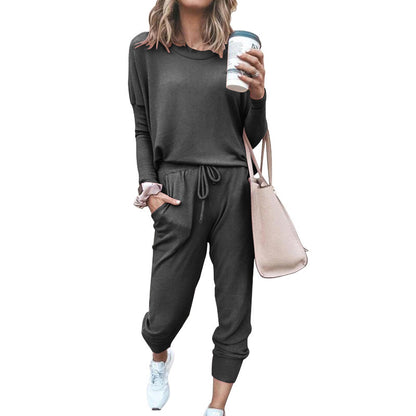 Spliced Long Sleeve Loungewear Set with Jogger Pants
