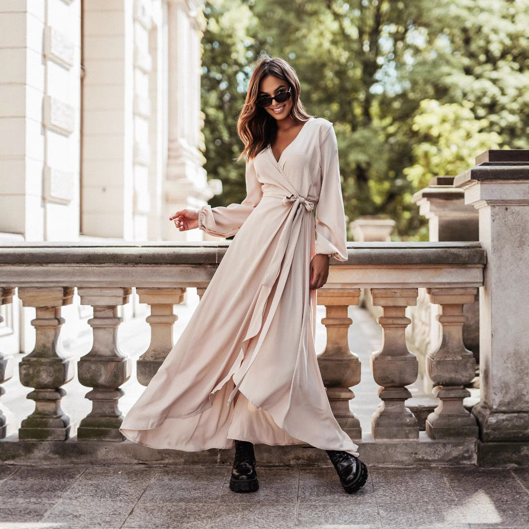 Wrap Maxi Dress with V-Neck and High Slit