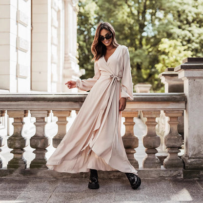 Wrap Maxi Dress with V-Neck and High Slit