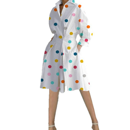 Printed A-Line Midi Dress with V-Neck and Long Sleeves