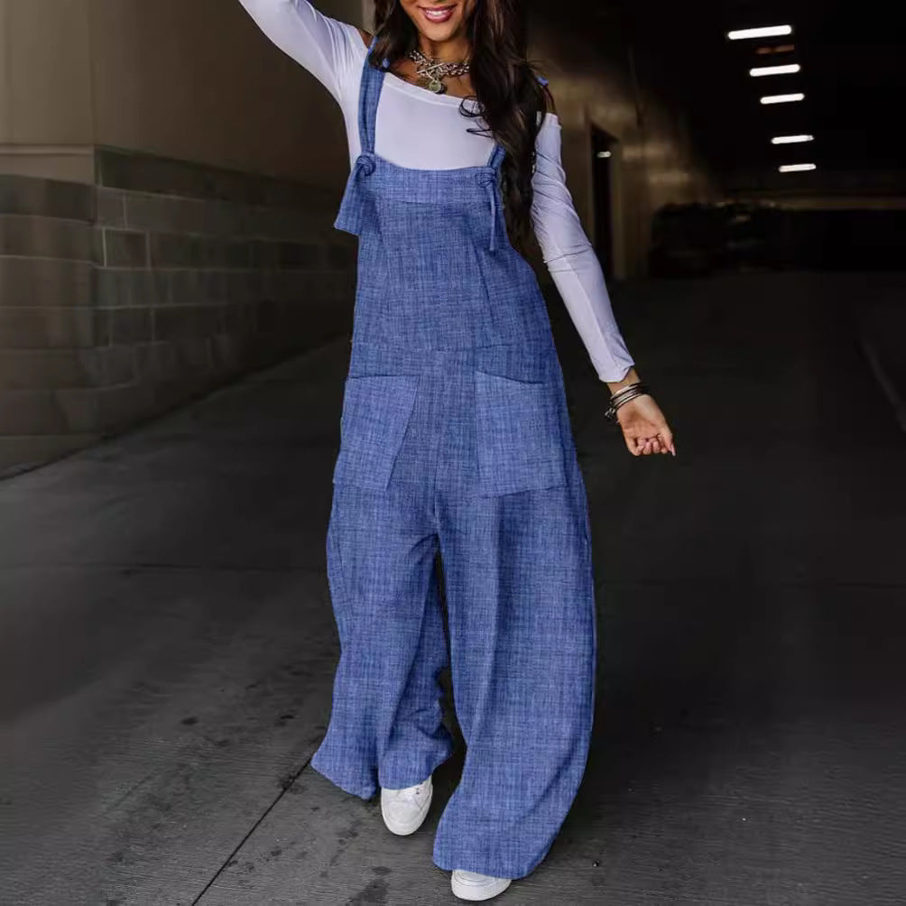 Printed Wide-Leg Dungarees with Tie Straps