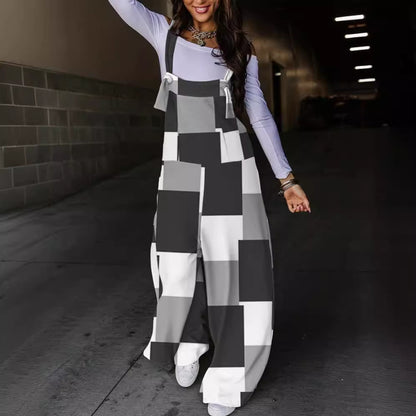 Printed Wide-Leg Dungarees with Tie Straps