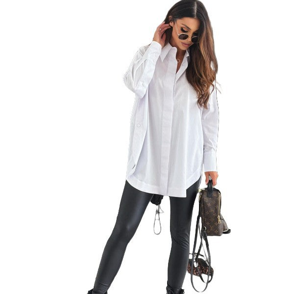 Oversized Solid Button-Down Shirt with Split Hem