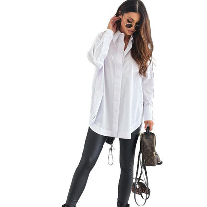 Oversized Solid Button-Down Shirt with Split Hem