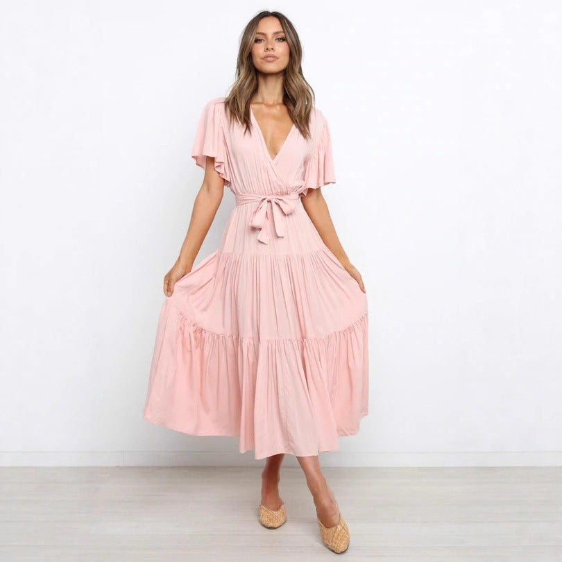 Tiered Maxi Dress with Wrap V-Neck and Flutter Sleeves