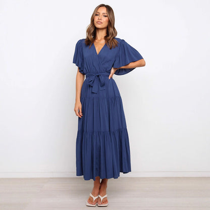 Tiered Maxi Dress with Wrap V-Neck and Flutter Sleeves