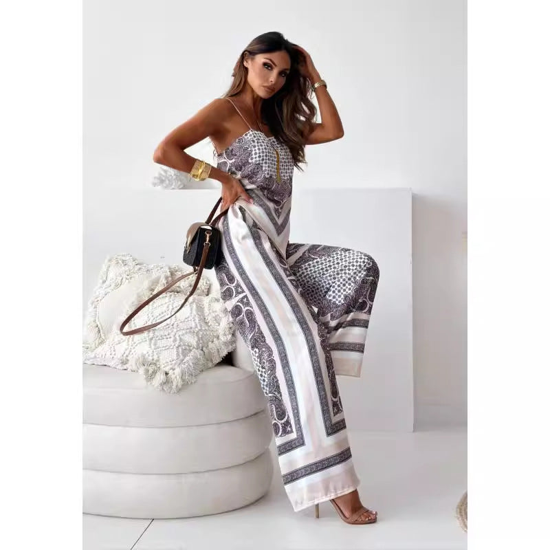Paisley Print Camisole and Wide-Leg Pants Set
