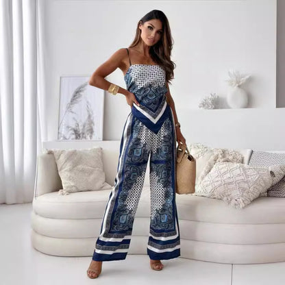 Paisley Print Camisole and Wide-Leg Pants Set