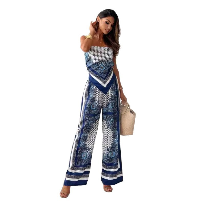 Paisley Print Camisole and Wide-Leg Pants Set