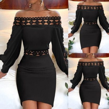 Bodycon Dress with Off-Shoulder and Cut-Out Lace