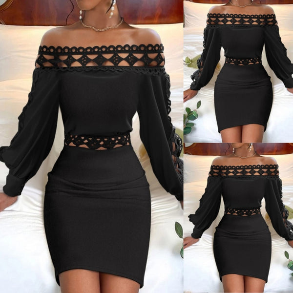 Bodycon Dress with Off-Shoulder and Cut-Out Lace
