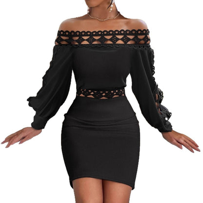 Bodycon Dress with Off-Shoulder and Cut-Out Lace