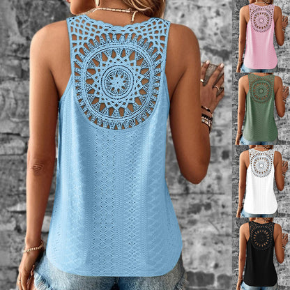 Solid V-Neck Tank Top with Crochet Lace Back
