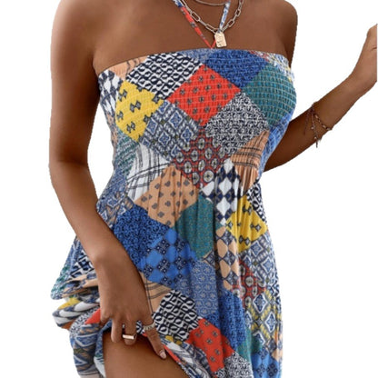 Floral Print Midi Dress with Halter Neck and Smocked Bodice