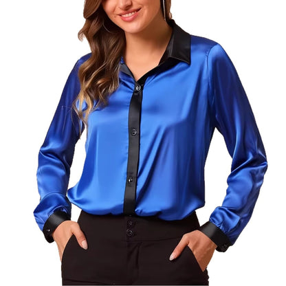 Satin Button-Down Shirt with Contrast Trim