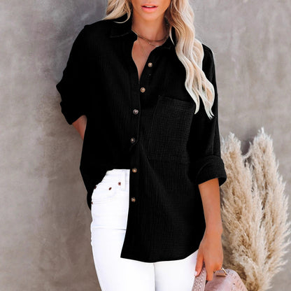 Oversized Solid Linen-Blend Shirt with Chest Pocket