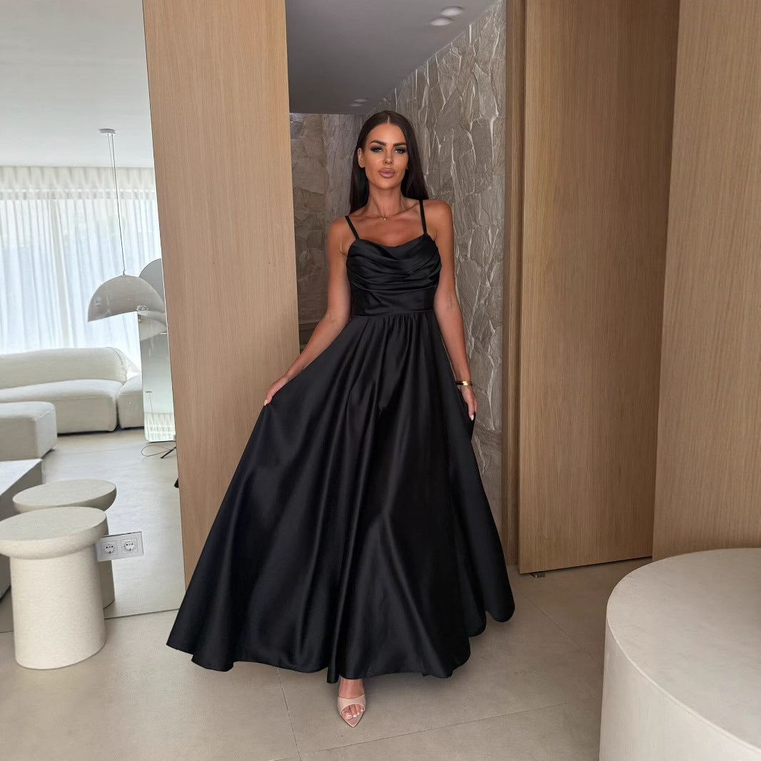 Sleeveless Satin Maxi Dress with Cowl Neck and Thigh Slit