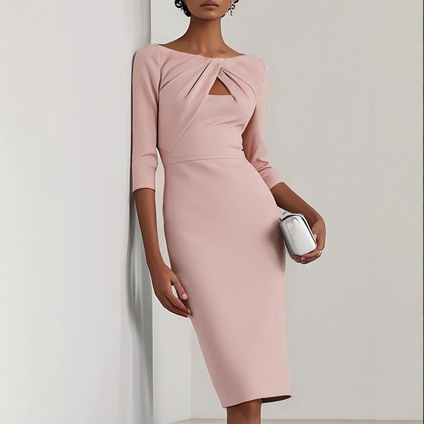 Sheath Midi Dress with Boat Neck and Twist-Front Cutout