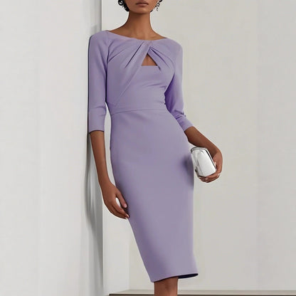 Sheath Midi Dress with Boat Neck and Twist-Front Cutout