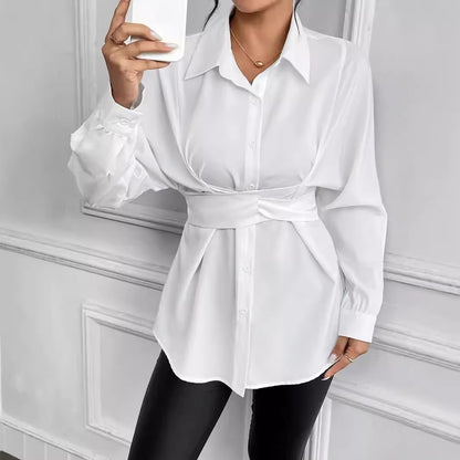 Lapel Collar Shirt with Integrated Wrap Waist