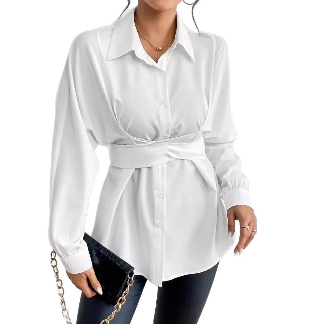 Lapel Collar Shirt with Integrated Wrap Waist