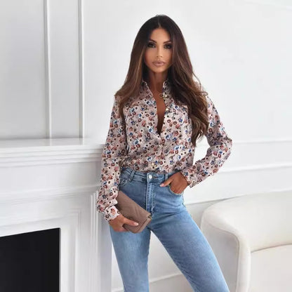 Printed Long Sleeve Button-Front Shirt